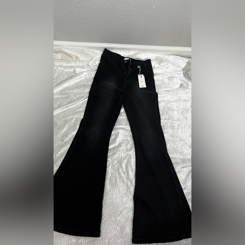 Forever 21 Premium Black Denim high waisted flair bell bottom size 27 - Picture 8 of 8